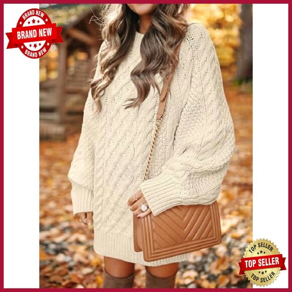 Oversized Cable Knit Sweater Dress, Chunky Acrylic, Long Sleeve - Picture 4 of 8